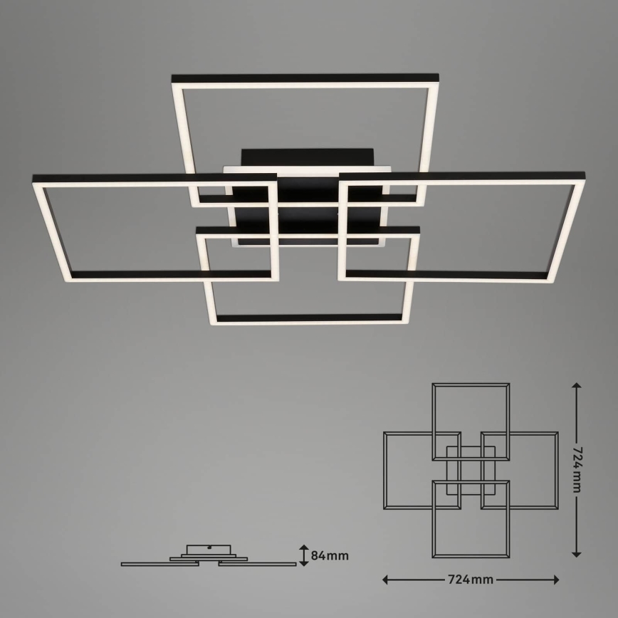 Brilo - LED stropna svjetiljka s mogućnošću prigušivanja FRAME LED/50W/230V 2700-6500K 72,4x72,4cm crna Wi-Fi Tuya + daljinski upravljač