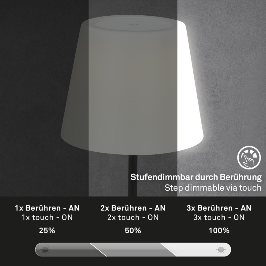 Brilo - LED Vanjska prigušiva punjiva lampa LED/3W/5V IP44 2000 mAh
