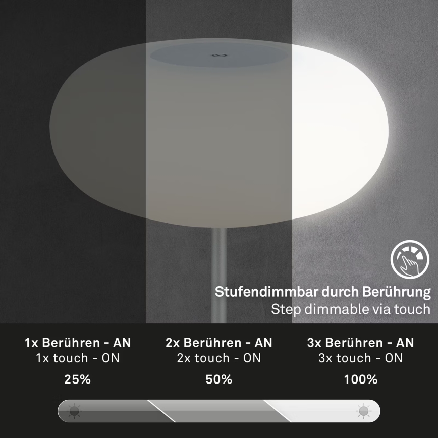 Brilo - OLANA LED vanjska punjiva stolna svjetiljka s mogućnošću prigušivanja LED/3W/5V 3300K IP44 2000 mAh