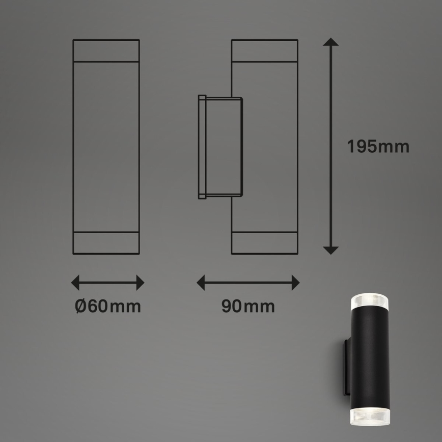 Brilo - LED Vanjska zidna svjetiljka 2xGU10/4,7W/230V IP44 4000K crna