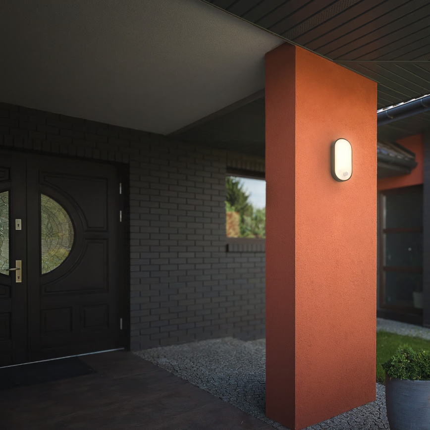 Brilo - LED vanjsko zidno svjetlo s senzorom pokreta i sumraka RUCH LED/12W/230V IP65 crna