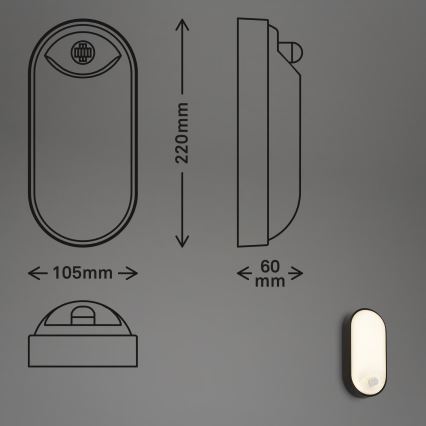 Brilo - LED vanjsko zidno svjetlo s senzorom pokreta i sumraka RUCH LED/12W/230V IP65 crna