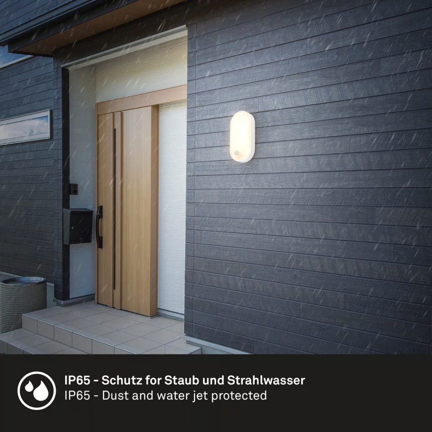 Brilo - LED vanjsko zidno svjetlo sa senzorom pokreta i sumraka RUCH LED/12W/230V IP65 bijela