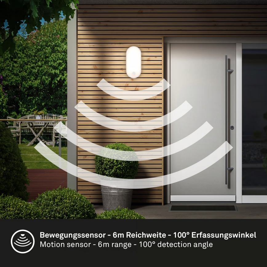 Brilo - LED vanjsko zidno svjetlo sa senzorom pokreta i sumraka RUCH LED/12W/230V IP65 bijela