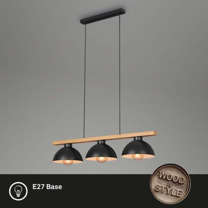 Brilo - Luster na sajli 3xE27/40W/230V kaučukovac