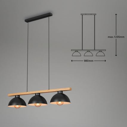Brilo - Luster na sajli 3xE27/40W/230V kaučukovac
