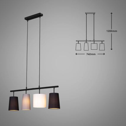 Brilo - Luster na sajli 4xE27/40W/230V crna/siva/bijela