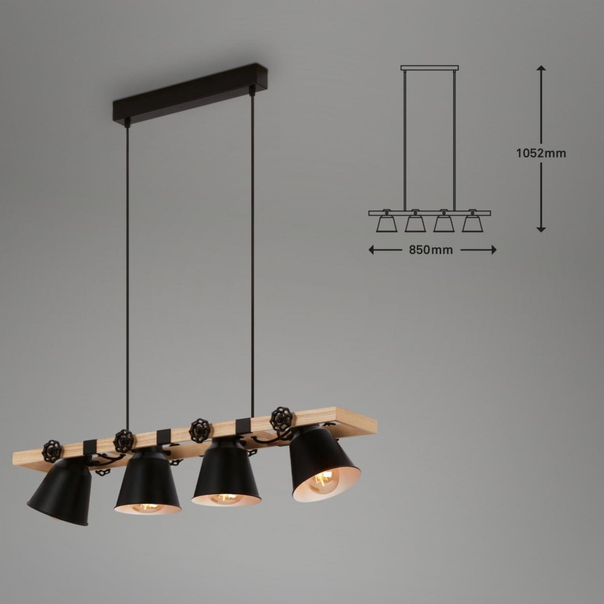 Brilo - Luster na sajli TALLE 4xE27/40W/230V kaučukovac