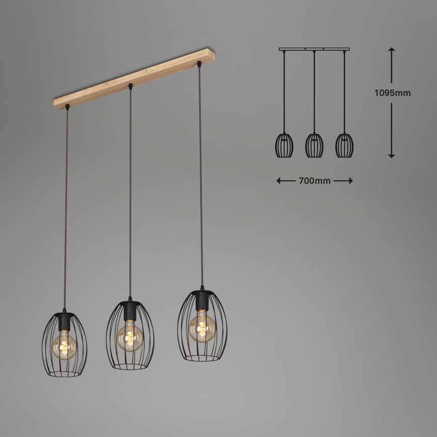 Brilo - Luster na sajli WAKTU 3xE27/60W/230V kaučukovac