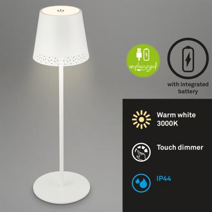 Brilo - LED prigušiva punjiva dodirna vanjska stolna svjetiljka KIKI LED/2,6W/5V IP44 2600 mAh bijela