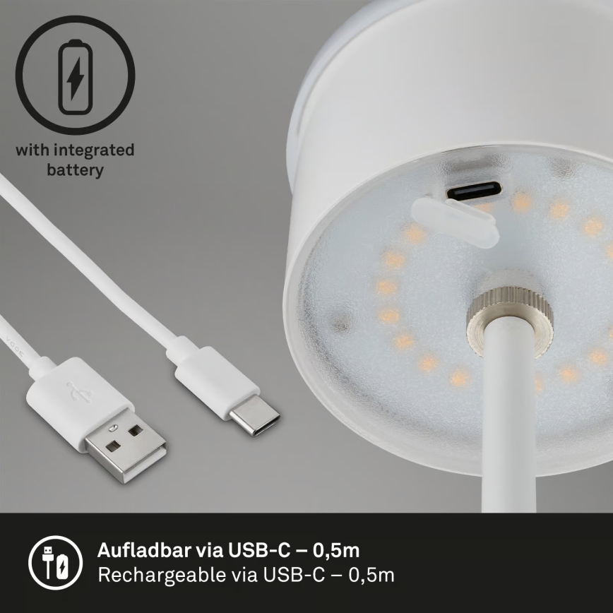 Brilo - LED prigušiva punjiva dodirna vanjska stolna svjetiljka KIKI LED/2,6W/5V IP44 2600 mAh bijela