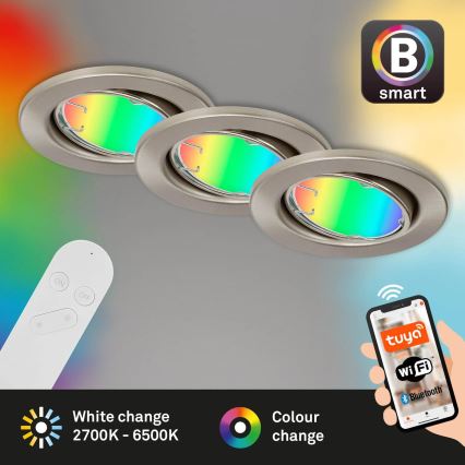 Brilo - SET 3x LED RGBW Prigušiva svjetiljka za kupaonicu 1xGU10/4,9W/230V 2700-6500K Wi-Fi Tuya IP23 + daljinski upravljač