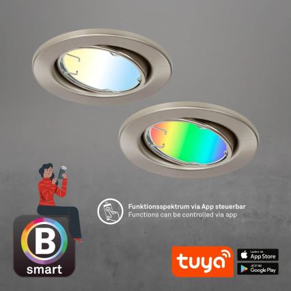 Brilo - SET 3x LED RGBW Prigušiva svjetiljka za kupaonicu 1xGU10/4,9W/230V 2700-6500K Wi-Fi Tuya IP23 + daljinski upravljač