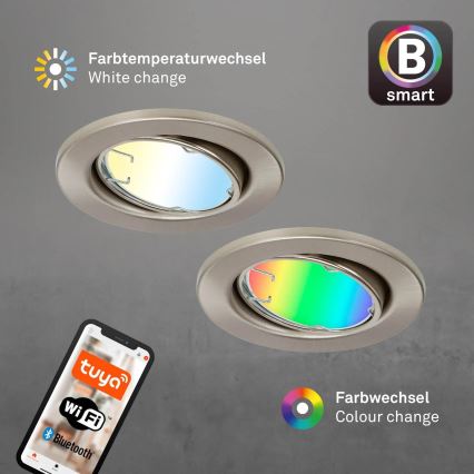 Brilo - SET 3x LED RGBW Prigušiva svjetiljka za kupaonicu 1xGU10/4,9W/230V 2700-6500K Wi-Fi Tuya IP23 + daljinski upravljač