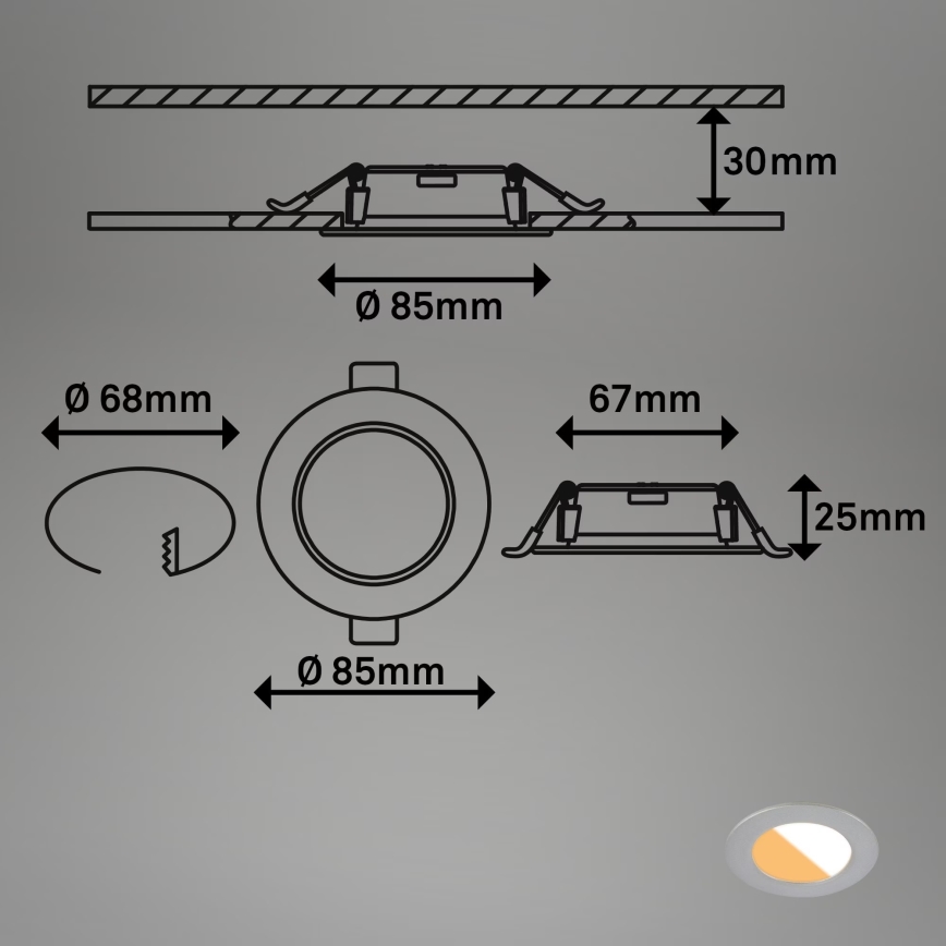 Brilo - SET 3x LED Ugradbena svjetiljka za kupaonicu LED/4W/230V IP44 3000/4000K srebrna