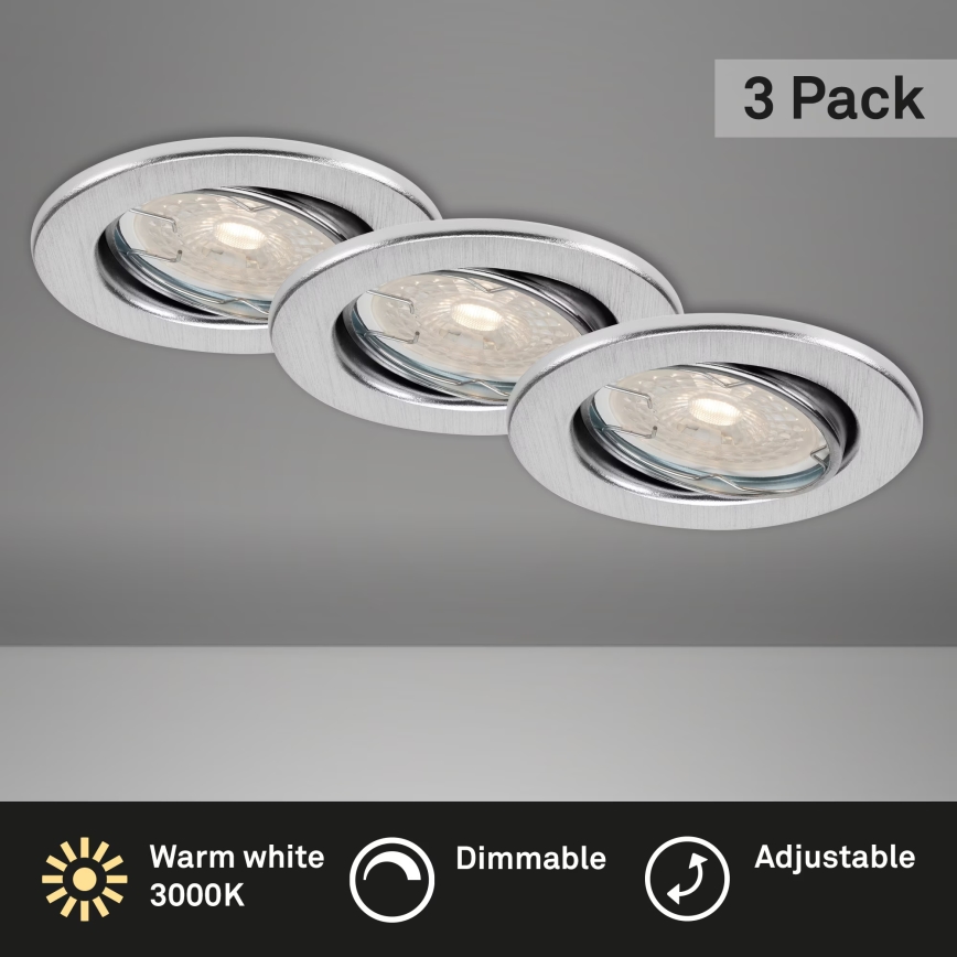 Brilo - Set od 3 prigušive LED ugradne stropne svjetiljke za kupaonicu DIMM LED/5,5W/230V IP23 matni krom