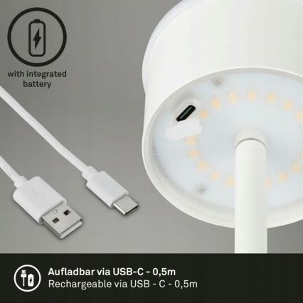 Briloner 1438016 - LED Prigušiva dodirna podna lampa 3u1 LED/3,5W/5V IP44 3000K 38-130 cm bijela
