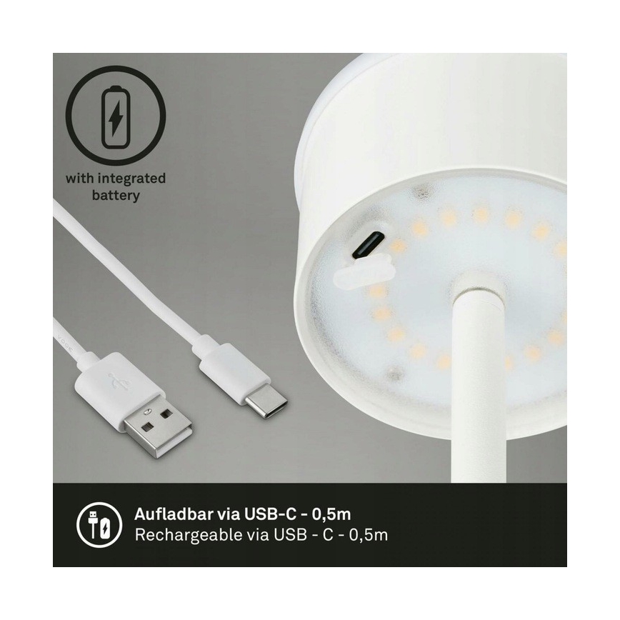 Briloner 1438016 - LED Prigušiva dodirna podna lampa 3u1 LED/3,5W/5V IP44 3000K 38-130 cm bijela