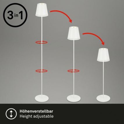 Briloner 1438016 - LED Prigušiva dodirna podna lampa 3u1 LED/3,5W/5V IP44 3000K 38-130 cm bijela