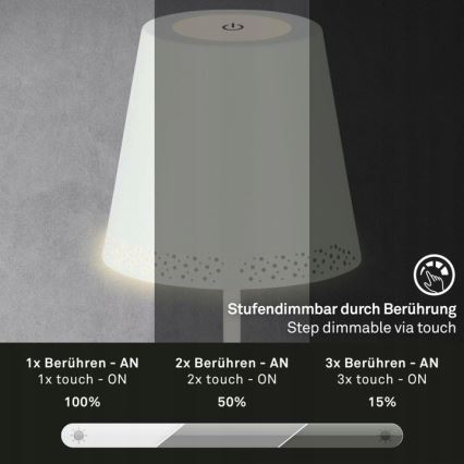 Briloner 1438016 - LED Prigušiva dodirna podna lampa 3u1 LED/3,5W/5V IP44 3000K 38-130 cm bijela