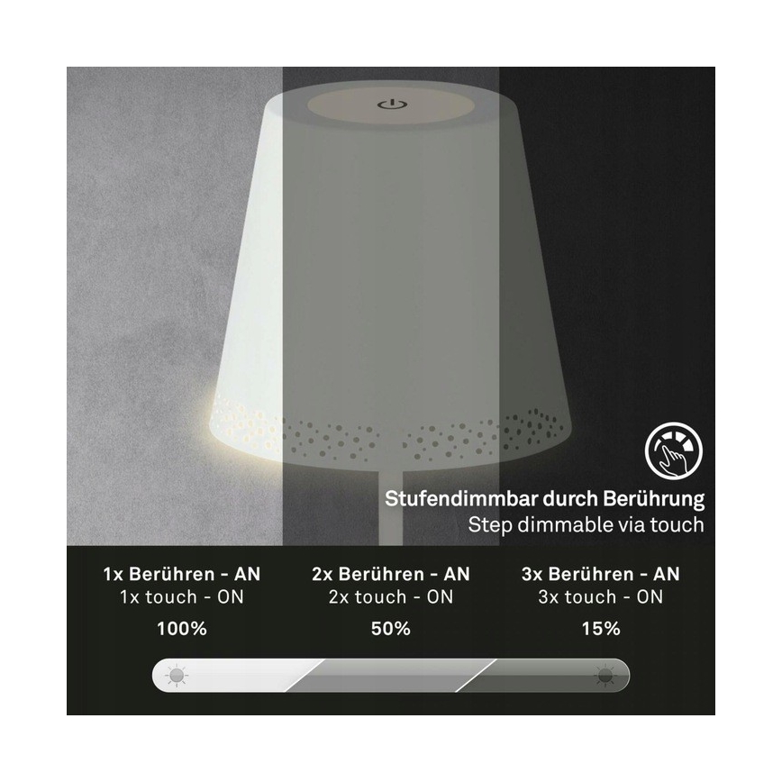 Briloner 1438016 - LED Prigušiva dodirna podna lampa 3u1 LED/3,5W/5V IP44 3000K 38-130 cm bijela