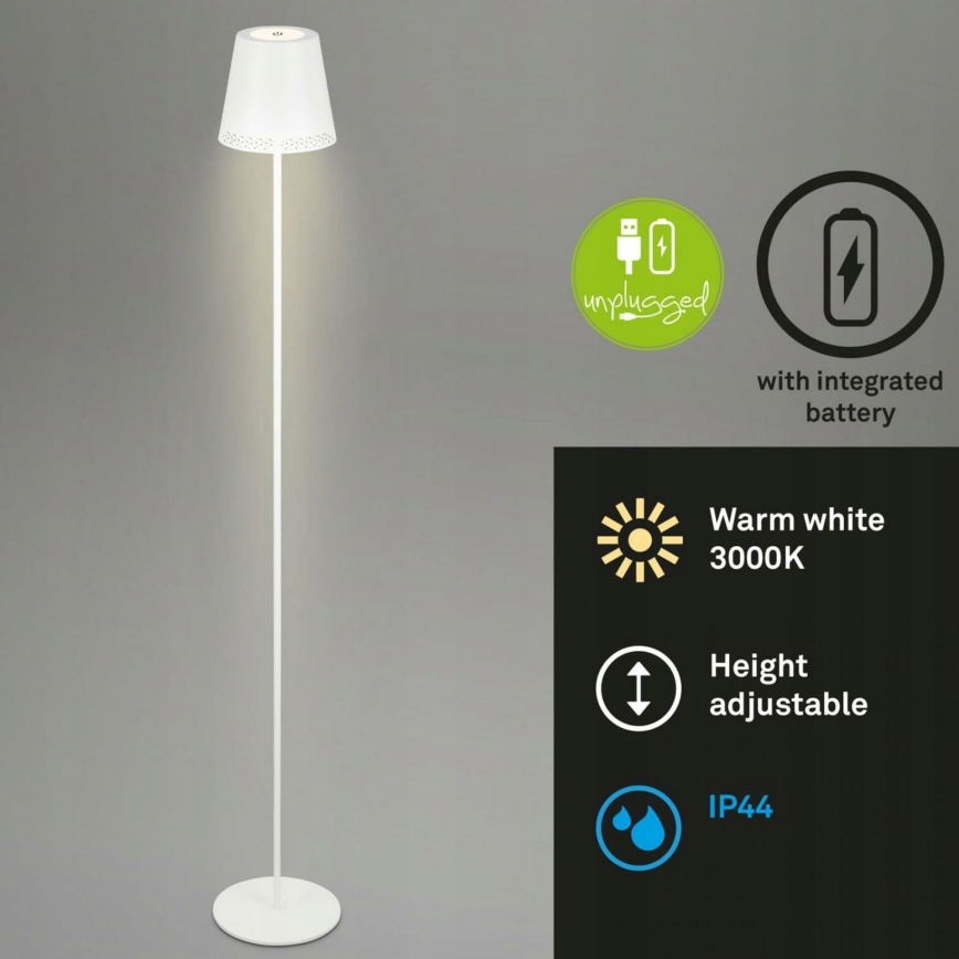 Briloner 1438016 - LED Prigušiva dodirna podna lampa 3u1 LED/3,5W/5V IP44 3000K 38-130 cm bijela