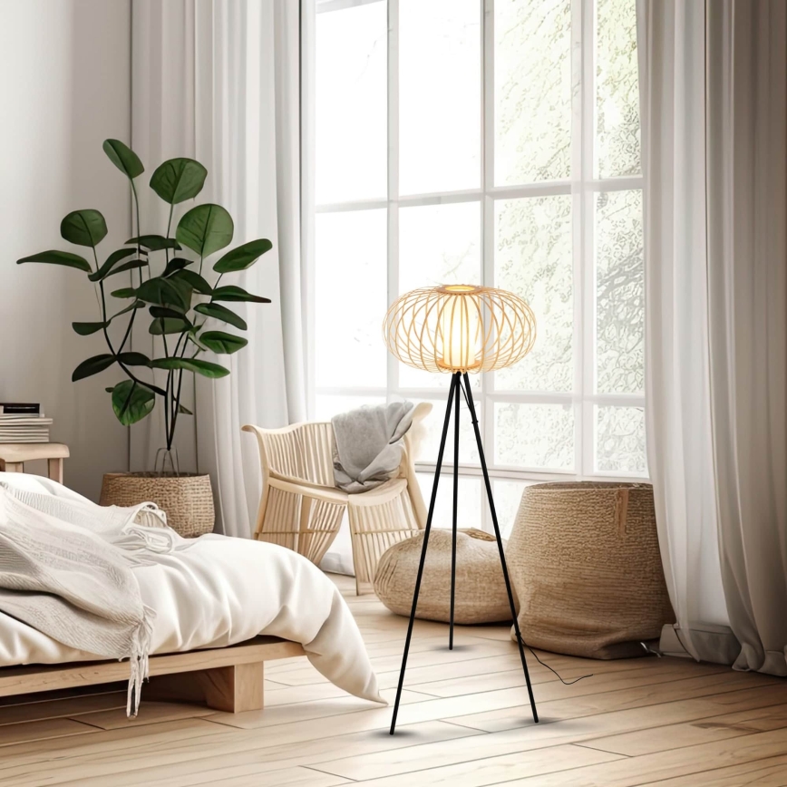 Briloner 1759011 - Podna svjetiljka 1xE27/10W/230V bambus/crna