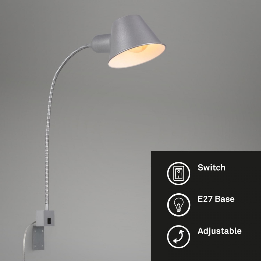 Briloner 2079-014 - Zidna fleksibilna lampa 1xE27/10W/230V srebrna