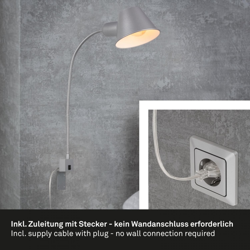 Briloner 2079-014 - Zidna fleksibilna lampa 1xE27/10W/230V srebrna