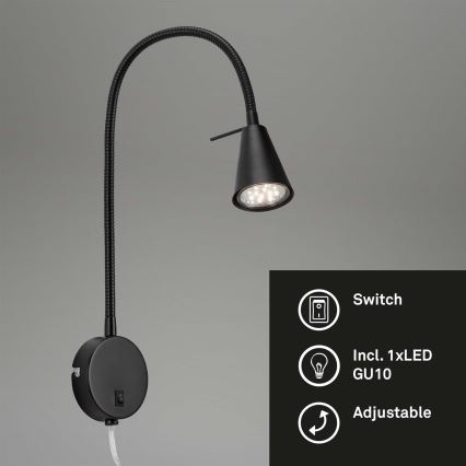 Briloner 2082-015 - LED Zidna lampa COMFORT LIGHT 1xGU10/5W/230V crna