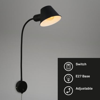 Briloner 2089-015 - Fleksibilna zidna svjetiljka BRELLO 1xE27/10W/230V crna