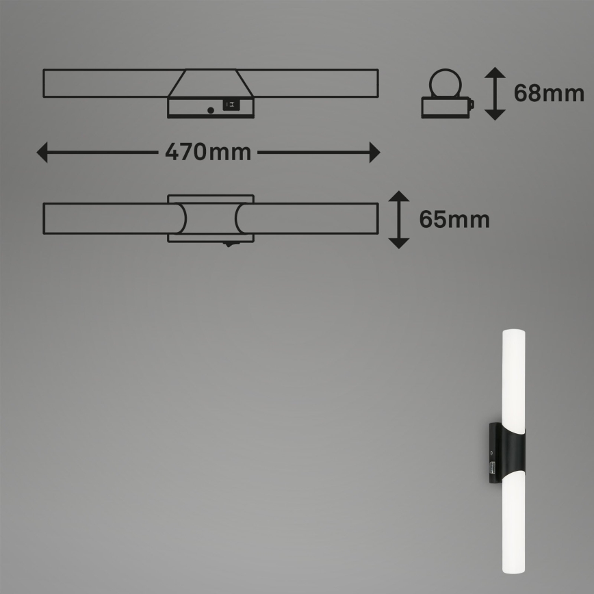 Briloner 2111-115 - LED kupaonsko osvjetljenje za ogledalo LED/11W/230V IP44 47 cm crno