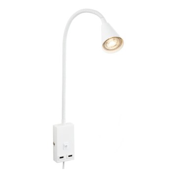 Briloner 2175-016 - Fleksibilna zidna lampa s USB priključkom 1xGU10/10W/230V bijela