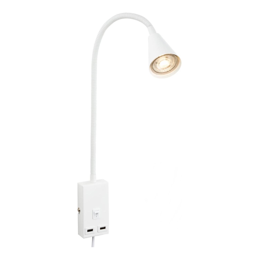 Briloner 2175-016 - Fleksibilna zidna lampa s USB priključkom 1xGU10/10W/230V bijela