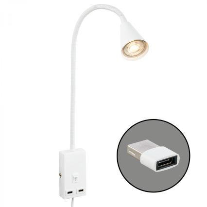 Briloner 2175-016 - Fleksibilna zidna lampa s USB priključkom 1xGU10/10W/230V bijela
