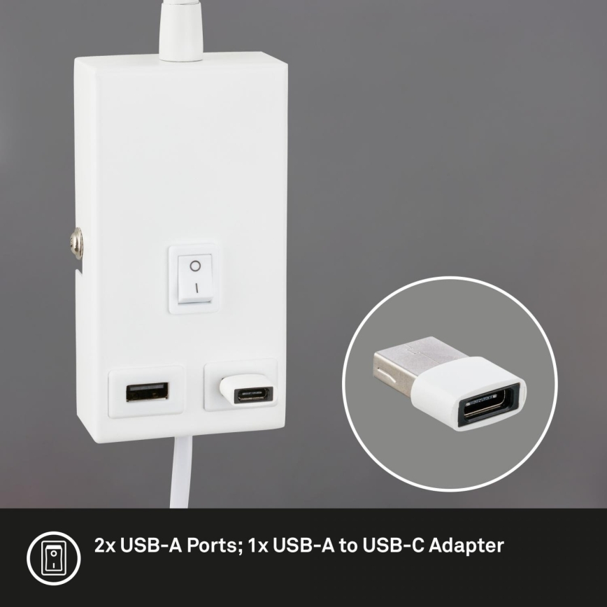 Briloner 2175-016 - Fleksibilna zidna lampa s USB priključkom 1xGU10/10W/230V bijela