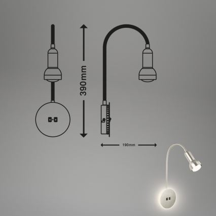 Briloner 2178012 - LED Zidna fleksibilna lampa 1xE14/10W/230V + LED/3W mat krom