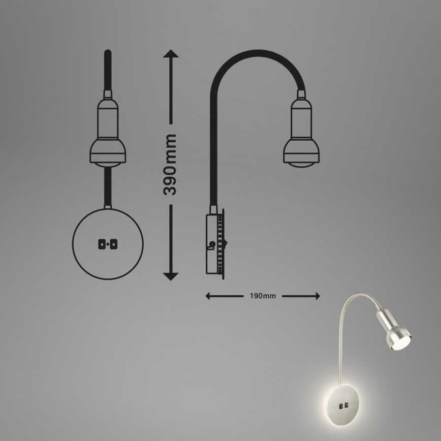 Briloner 2178012 - LED Zidna fleksibilna lampa 1xE14/10W/230V + LED/3W mat krom