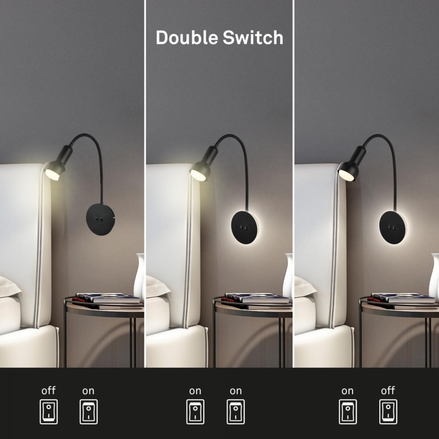 Briloner 2178015 - LED Zidna fleksibilna lampa 1xE14/10W/230V + LED/3W crna