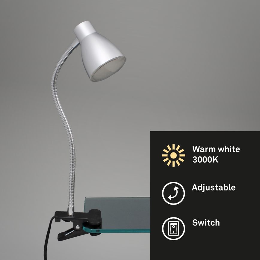 Briloner 2615-014P - LED Lampa s kvačicom GRIP LED/2,5W/230V srebrna
