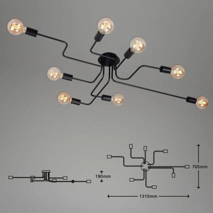 Briloner 2888-085 - Nadgradni luster FARETTO 8xE27/60W/230V crna