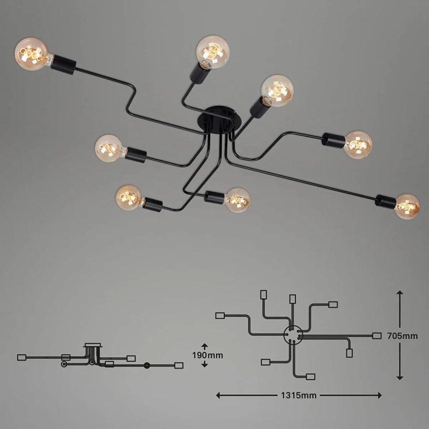 Briloner 2888-085 - Nadgradni luster FARETTO 8xE27/60W/230V crna