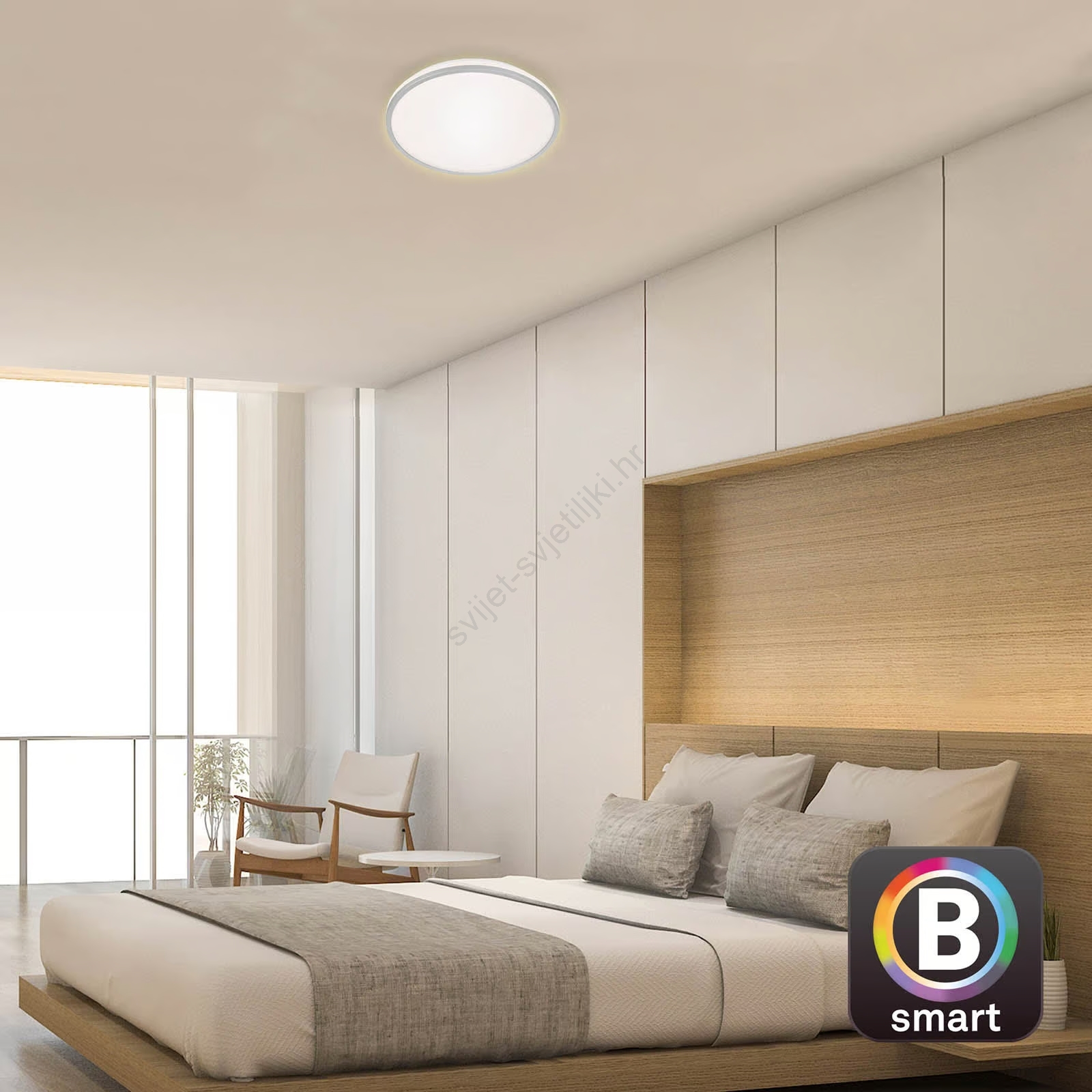 Briloner 3064-014 Lampada Da Soffitto Smart LED Rotonda, Wi-Fi, Retroilluminata, Cromo Opaco, Diametro 333 Mm, Dimmerabile E Comando Vocale - 4