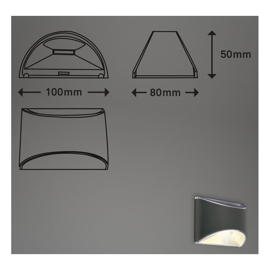 Briloner 3133015 - LED Solarna zidna svjetiljka LED/2W/3,7V IP44 3000K