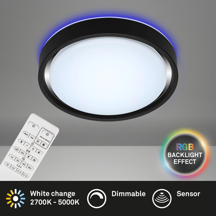 Briloner 3227-015 - LED RGB stropna svjetiljka s prigušivanjem i senzorom TALENA LED/24W/230V crna + daljinski upravljač