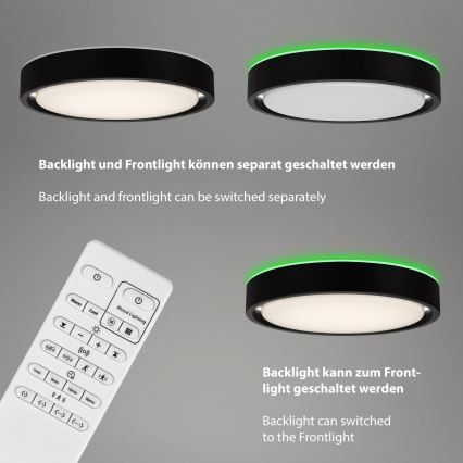 Briloner 3227-015 - LED RGB stropna svjetiljka s prigušivanjem i senzorom TALENA LED/24W/230V crna + daljinski upravljač