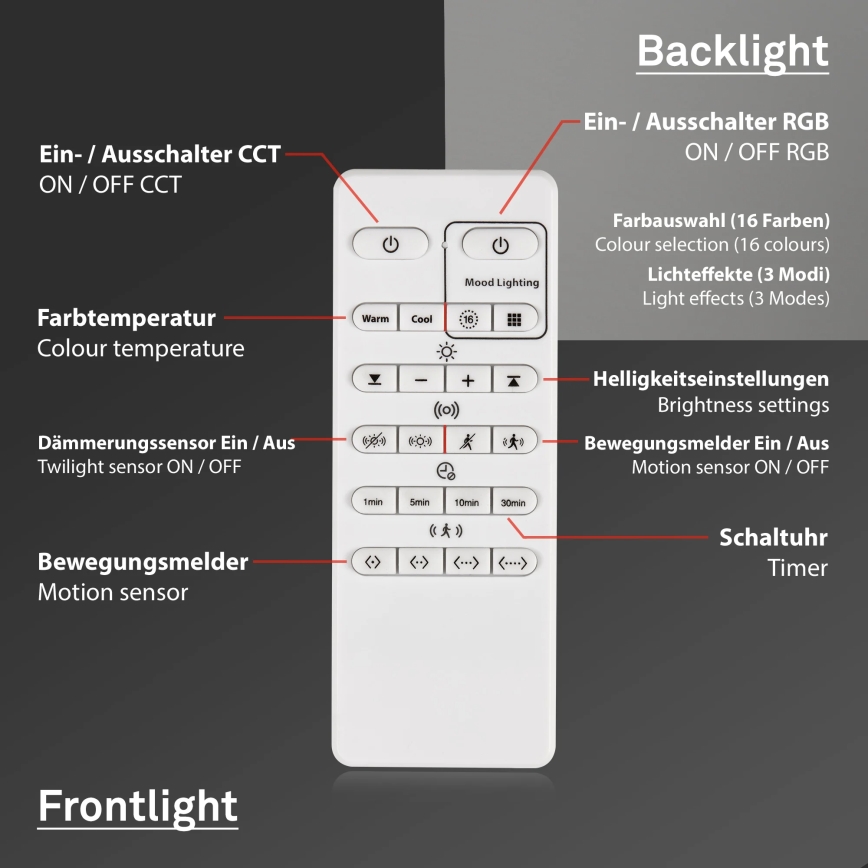 Briloner 3227-015 - LED RGB stropna svjetiljka s prigušivanjem i senzorom TALENA LED/24W/230V crna + daljinski upravljač