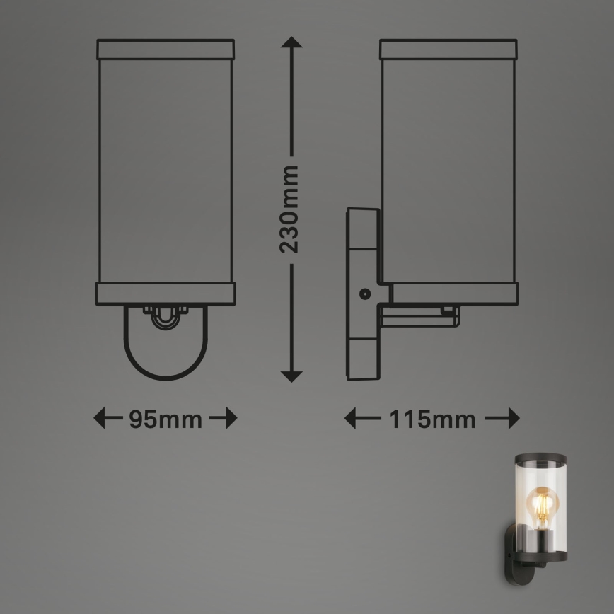 Briloner 3600-015 - Vanjska zidna svjetiljka KAIRO 1xE27/12W/230V IP44 crna