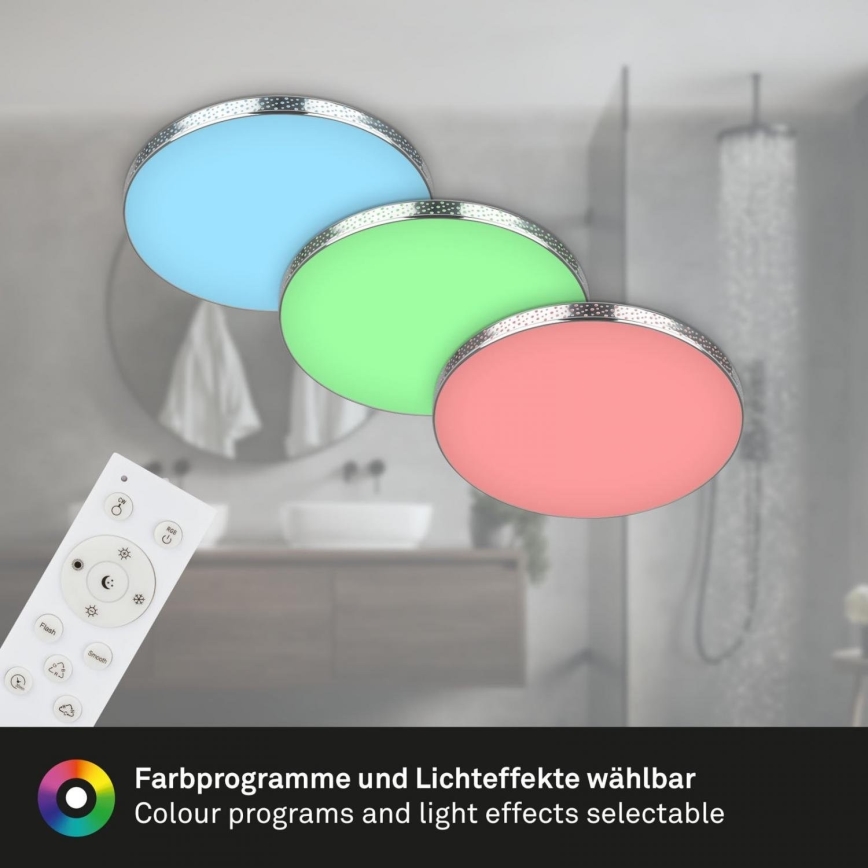Briloner 3679-018 - LED RGB Prigušiva stropna svjetiljka za kupaonicu MAGA LED/18,5W/230V 3000-6500K pr. 35,5 cm + daljinski upravljač