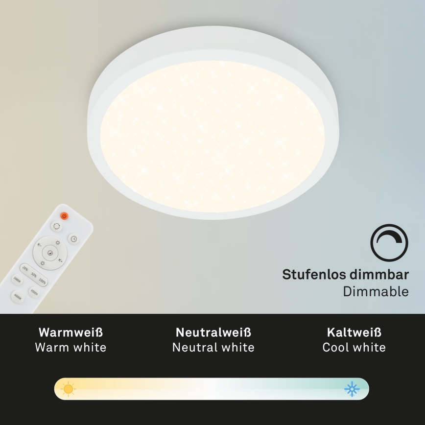 Briloner 3701-016 - LED stropna svjetiljka s prigušivanjem RUNA LED/18W/230V 2700-6500K bijela + daljinski upravljač